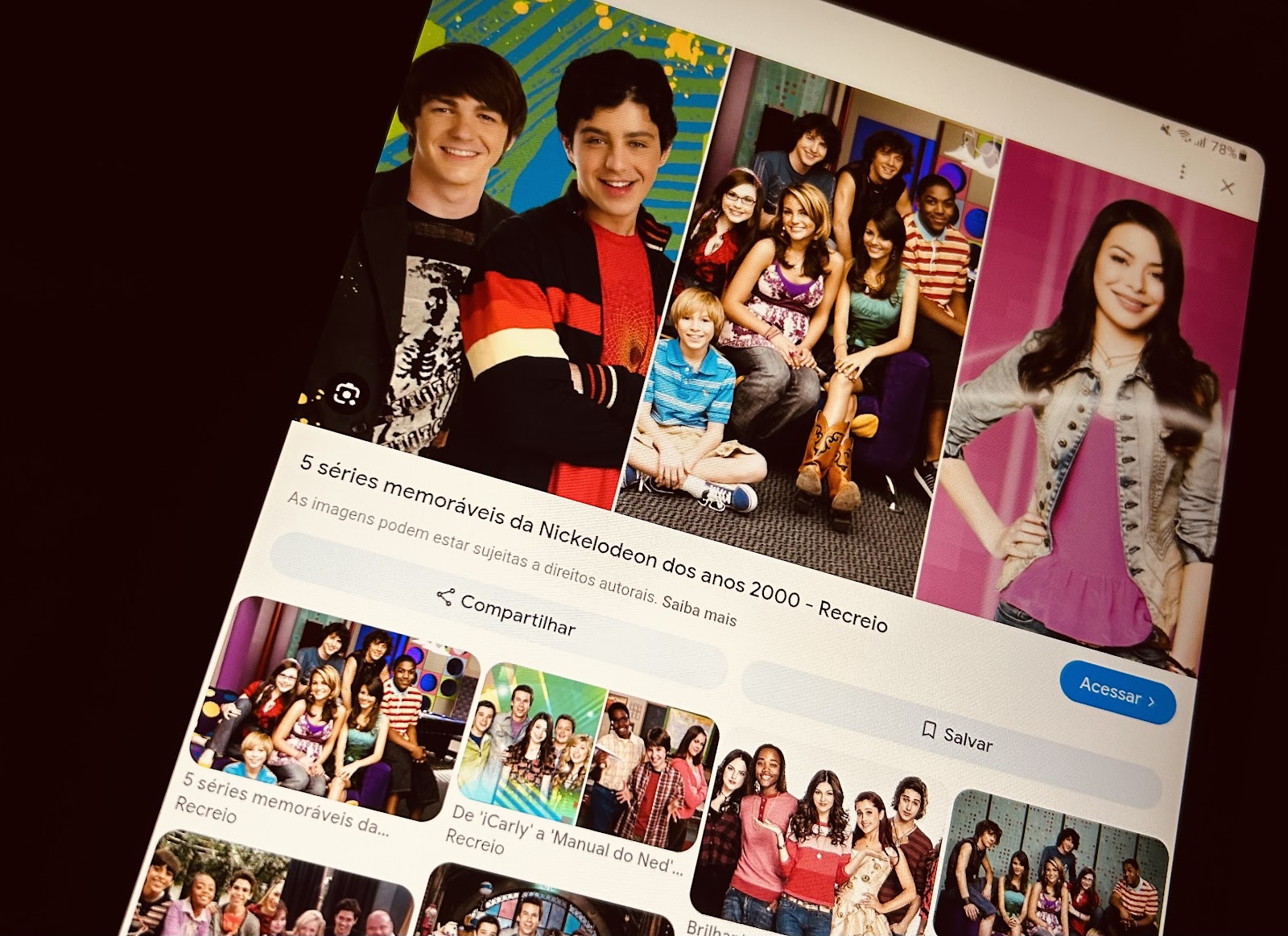 Imagem ilustrativa mostrando uma pesquisa sobre séries da nickelodeon.